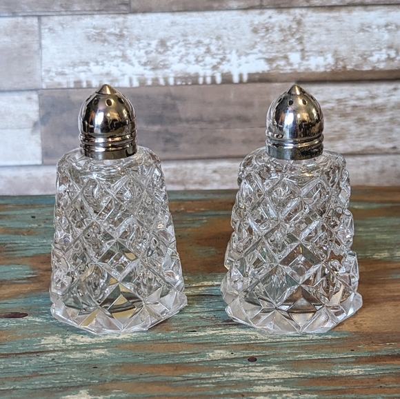 Antique Cut Crystal Salt & Pepper Shakers With Silver Lids - Picture 3 of 15